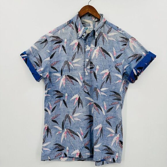 Vintage Hawaiian Reverse Print Tunic Shirt Womens Small Pacific Coast Blue Pink - Picture 1 of 10